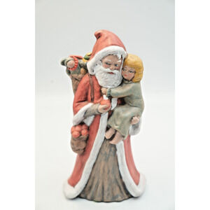Vintage Style Santa Claus‎ with Child Figurine – Hand-Painted 8" Tall